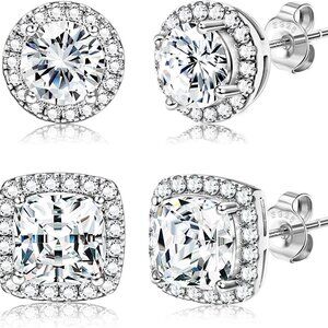 18K Gold Plated Halo Stud Earrings 925 Sterling Silver Cubic Zirconia Stud Earri